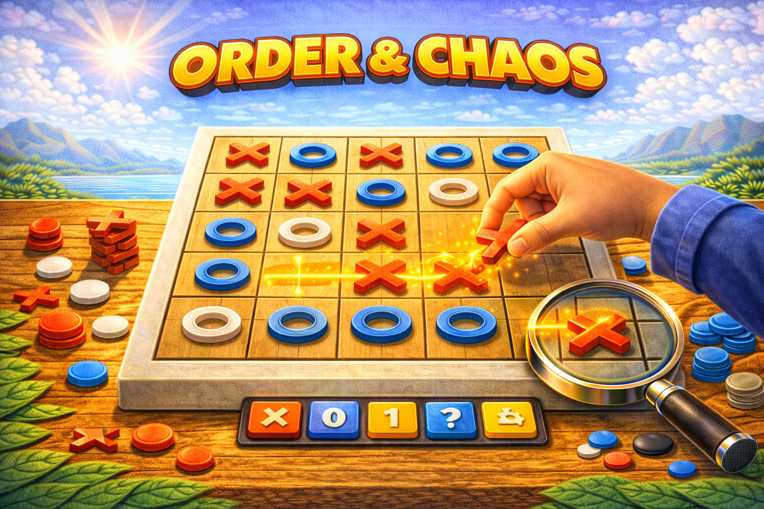 Order and Chaos strategy game — one player forms a line of five while the other prevents it