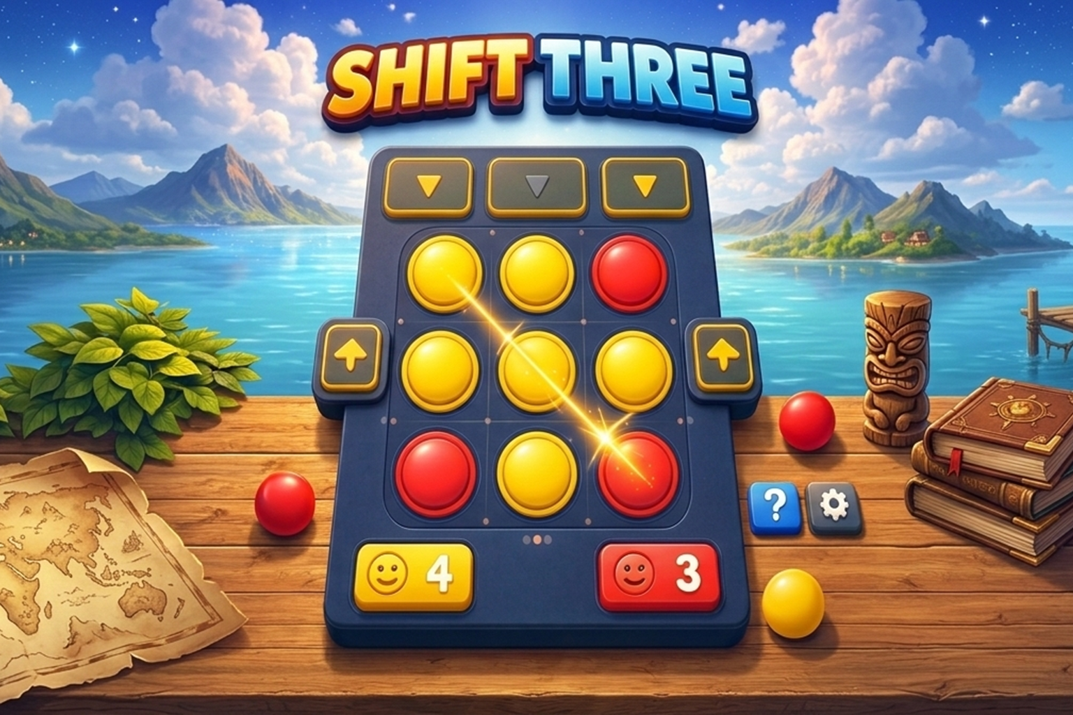 Shift Three strategy game — drop discs and shift rows to connect three in a row on a 3×3 grid